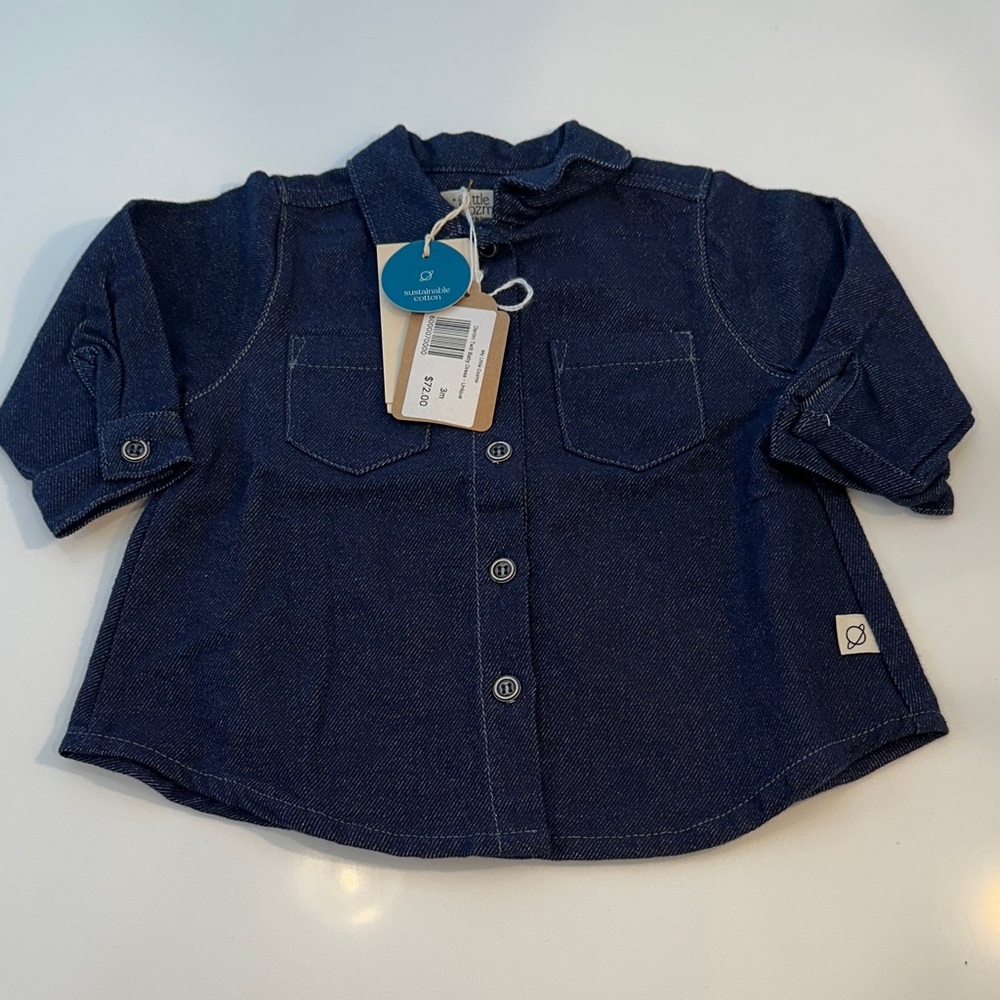 My Little Cozmo Denim Twill Baby‎ Dress Unique Indigo Blue Sustainable Cotton 3M